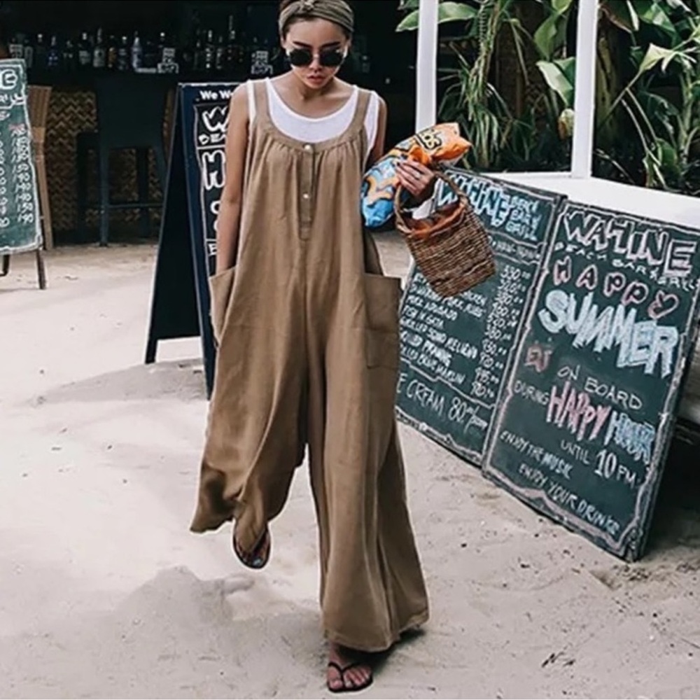 Stylish Tan Jumpsuit with Pockets